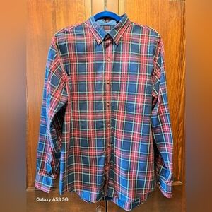 Izod Men's Plaid Button-Down Shirt - Navy & Red